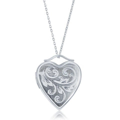 Sterling Silver Leaf Swirl Heart Locket