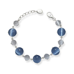 Sterling Silver Light and Dark Blue Cat's Eye Bracelet, 7
