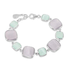 Sterling Silver Light Green and Grey Square Cat's Eye Bracelet