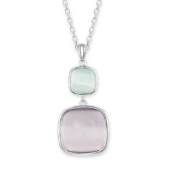 Sterling Silver Light Green and Grey Square Cat's Eye Necklace