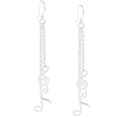 Sterling Silver Long Dangling Musical Note Earrings