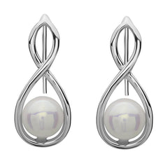 Sterling Silver Long Infinity with Pearl Earrings