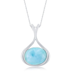 Sterling Silver Long Oval Larimar Pendant