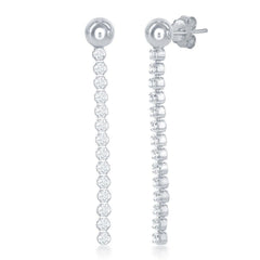 Sterling Silver Long Row of CZ Earrings
