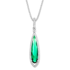 Sterling Silver Long Teardrop Dark Green CZ Pendant