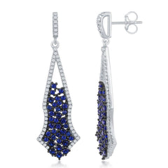 Sterling Silver Long White CZ Border Earrings