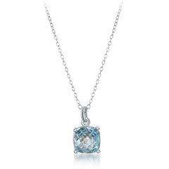Sterling Silver 'March Birthstone' Square Blue Topaz Necklace