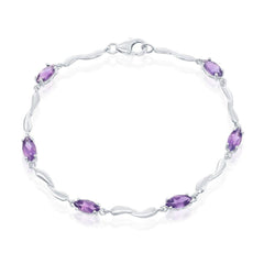 Sterling Silver Marquise Shaped Amethyst Gemstone Bracelet, 7.25