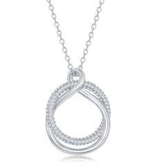 Sterling Silver Micro Pave Circle and High Polish Twist Necklace