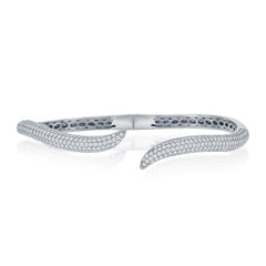 Sterling Silver Micro Pave Cubic Zirconia Waved Bangle