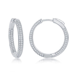 Sterling Silver Micro Pave CZ Hoop Earrings, 3 x 25 mm