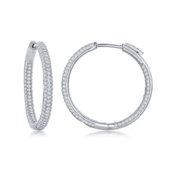 Sterling Silver Micro Pave CZ Hoop Earrings, 3 x 30 mm