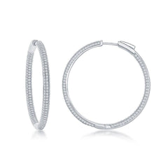 Sterling Silver Micro Pave CZ Hoop Earrings, 3 x 40 mm
