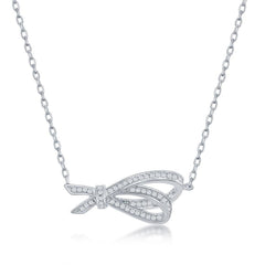 Sterling Silver Micro Pave Double Ribbon Necklace