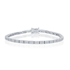 Sterling Silver Micro Pave Double Row Link Bracelet, 7.5
