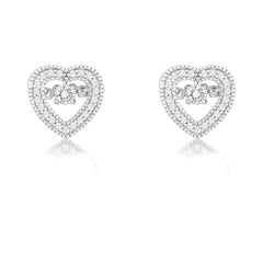 Sterling Silver Micro Pave with Center Dancing-Shimmering CZ Heart Earrings
