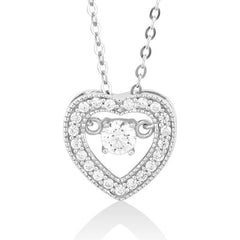 Sterling Silver Micro Pave with Center Dancing-Shimmering CZ Heart Pendant With Chain