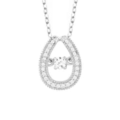 Sterling Silver Micro Pave with Center Dancing-Shimmering CZ Tearshaped Pendant With Chain
