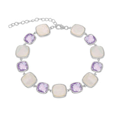 Sterling Silver MOP and Amethyst Square Bracelet, 7.25