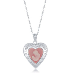 Sterling Silver Mother and Child Cameo Heart Locket