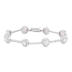 Sterling Silver Multi  Bar & Round CZ With inner Round White Opal Bracelet