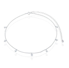 Sterling Silver Multi Bezel-Set CZ By The Yard Choker Necklace