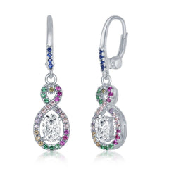 Sterling Silver Multicolor CZ Infinity Oval Earrings