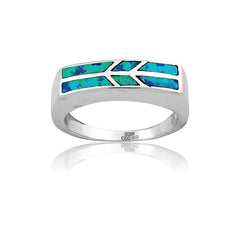Sterling Silver Opal Flat Ring, Size 9
