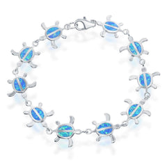 Sterling Silver Opal Turtle Bracelet, 7.5