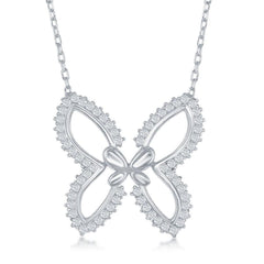 Sterling Silver Open Butterfly with CZ Border Necklace