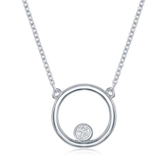 Sterling Silver Open Circle with Bezel-Set CZ Necklace