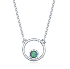 Sterling Silver Open Circle with Blue Inlay Opal Necklace