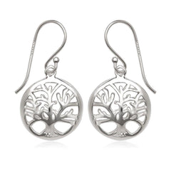 Sterling Silver Open Circle with Center Tree Earrings