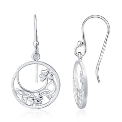 Sterling Silver Open Circle with Crescent Filled Earrings