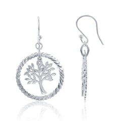 Sterling Silver Open Circle with Hanging Tree Earrings