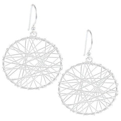 Sterling Silver Open Circle with Wire Criss-Crossing Earrings