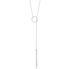 Sterling Silver Open Cricle with Vertical Hanging Bar Lariat Necklace