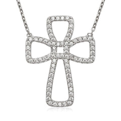 Sterling Silver Open Cubic Zirconia Cross Necklace