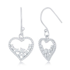 Sterling Silver Open CZ Heart Earrings