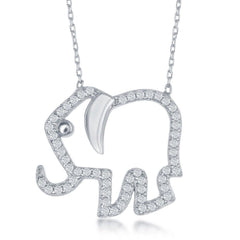Sterling Silver Open Elephant with CZ Border Necklace