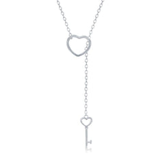 Sterling Silver Open Heart and Hanging Key Necklace
