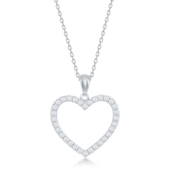 Sterling Silver Open Heart CZ Pendant