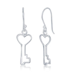 Sterling Silver Open Heart Key Earrings