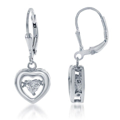 Sterling Silver Open Heart with Center Dancing CZ Earrings