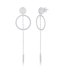 Sterling Silver Open Hoop Chain and Bar Earrings