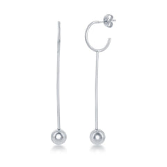 Sterling Silver Open Hoop Long Bar Bead Earrings
