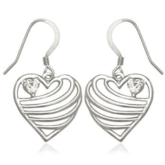 Sterling Silver Open Lined Heart CZ Heart Earrings