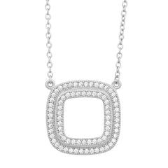 Sterling Silver Open Micro Pave Square Necklace
