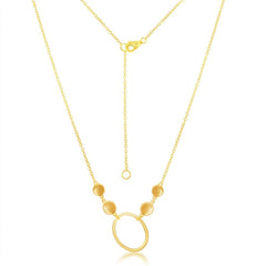 Sterling Silver Open Oval with Flat Shiny Discs Necklace - Gold Plated