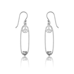 Sterling Silver Open Oval with Peace Sign and Heart Earrings